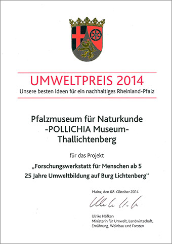 Urkunde Umweltpreis 2014